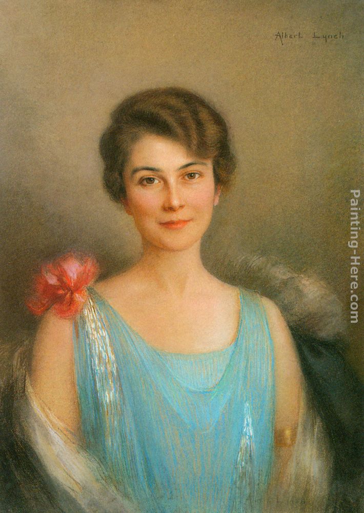 A Portrait of a Lady in Blue painting - Albert Lynch A Portrait of a Lady in Blue art painting